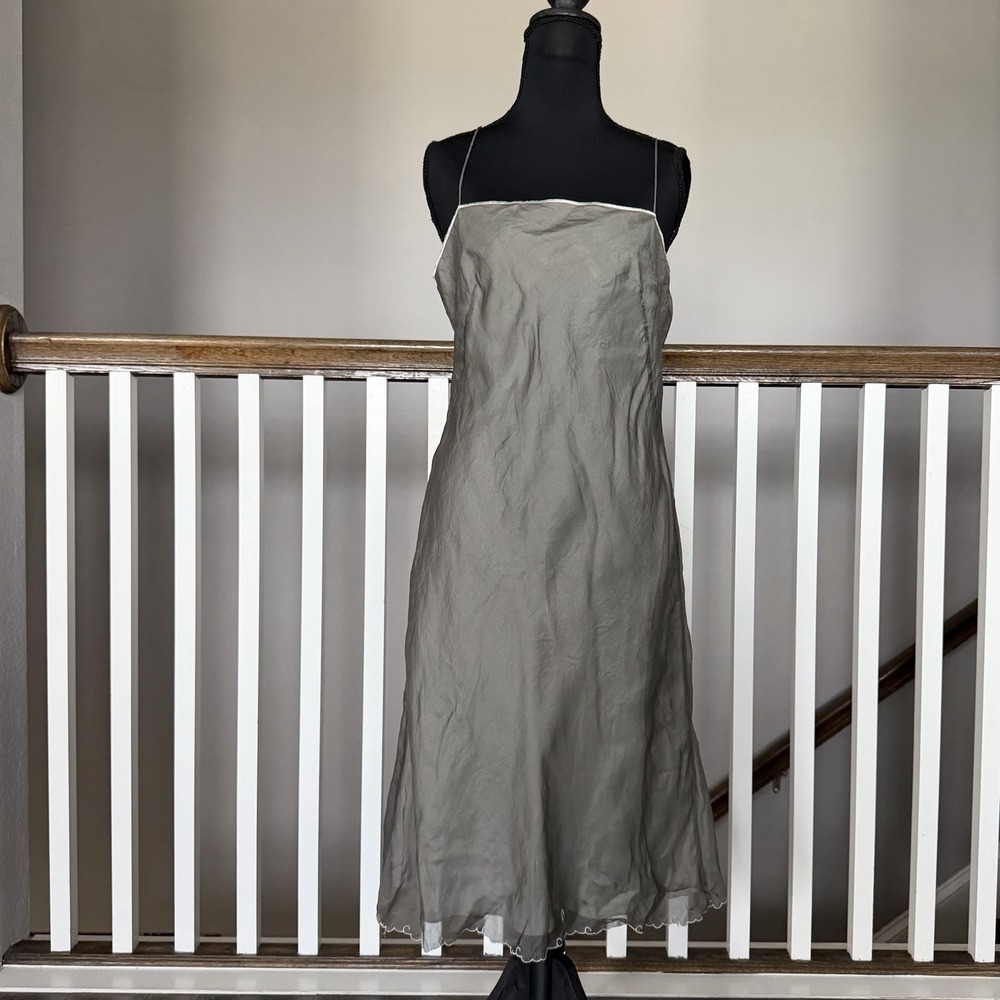 Banana Republic 100% Silk Y2K Sheer Embroidered Hem Midi Dress Sz 6 Romantic